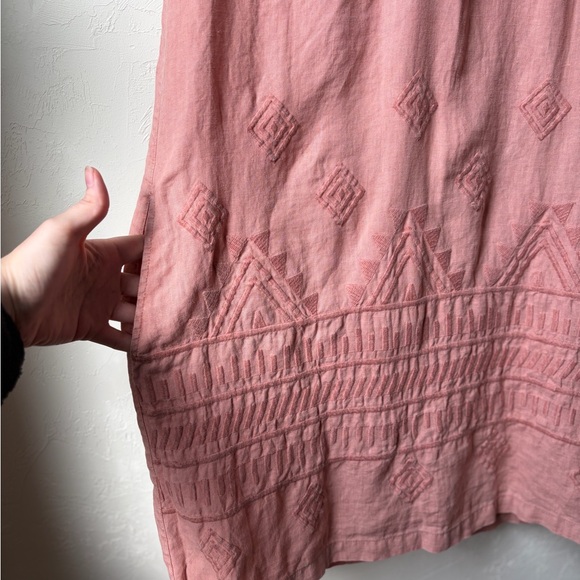 C & C California 100% Linen Embroidered Dress Peach Pink Size M - Picture 3 of 7